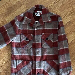 Men's Red and Brown Plaid Shirt Jacket